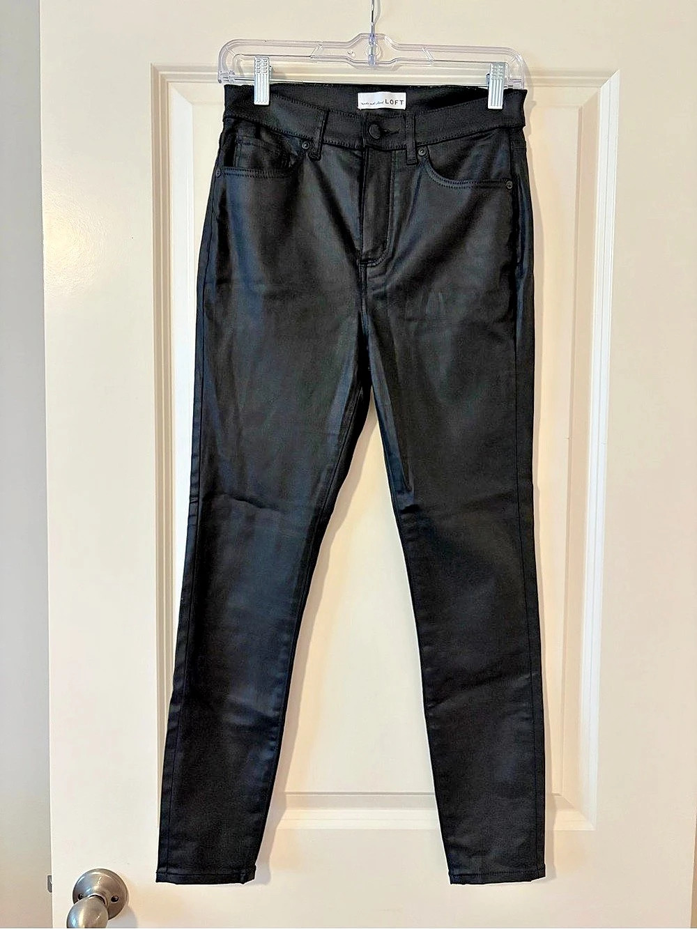 LOFT Coated High Rise Skinny Jeans Black Waist 26